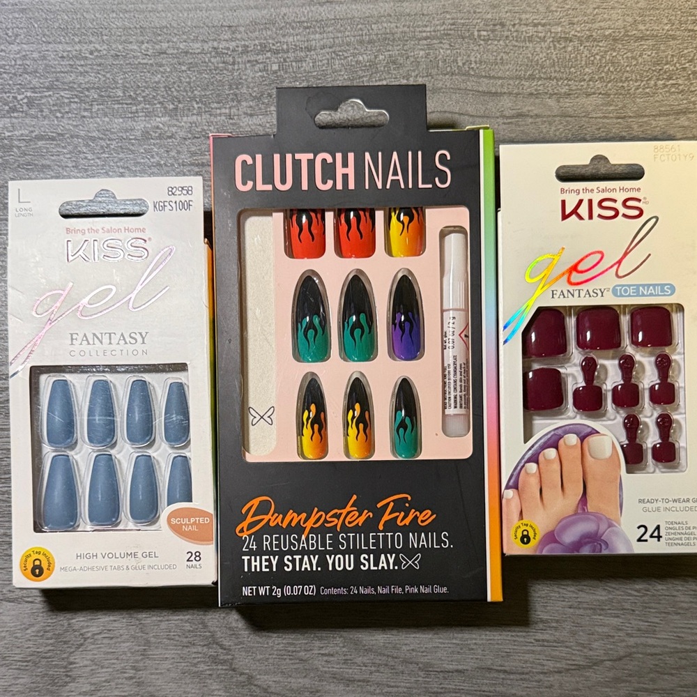 Clutch Nails Dumpster Fire Stiletto Set Kiss Press On Nails
